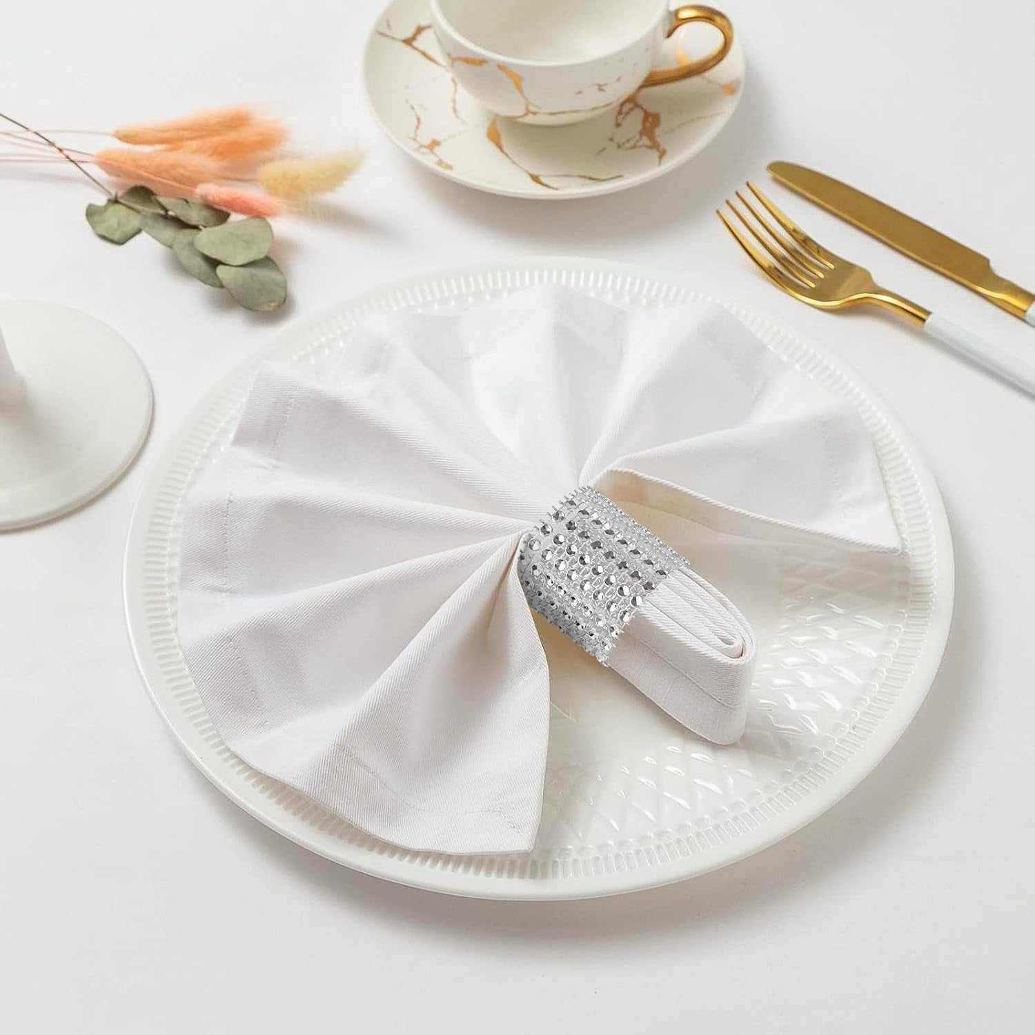 24Pack Napkin Rings, Silver Napkins Rings Plastic, Silver Napkin Holders for Anniversary, Birthday, Parties, Weddings and Dinners