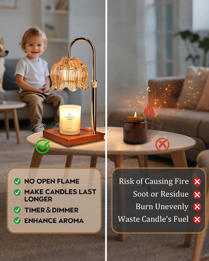 Flower Candle Warmer Lamp with Timer, Adjustable Dimmable Candles Lamp Warmer with 2 Bulbs for Jar Candles & Scented Wax, Christmas Birthday Gifts for Women Mom, Candle Warming Lamp for Home Decor