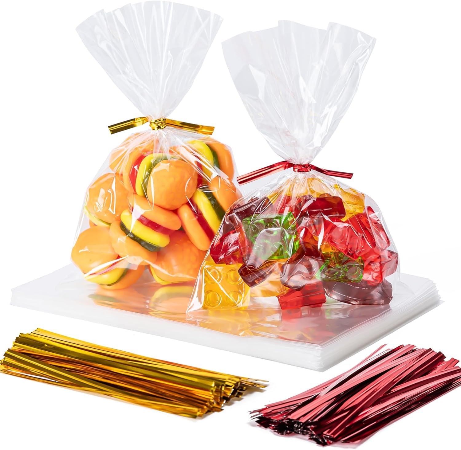 Cello Cellophane Treat Bags, 200 Pcs 4X6 Inches Clear Cellophane Bags with 200 Twist Ties for Gift Wrapping,Packaging Candies,Dessert,Bakery,Party Favors