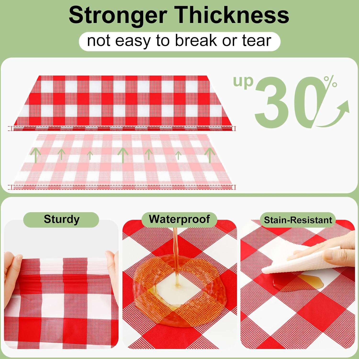 3 Packs Gingham Disposable Table Cloth, 54 X 108 Inch Waterproof Plastic Tablecloth, Rectangle Red and White Checkered Table Covers for Picnic, Birthday, Party