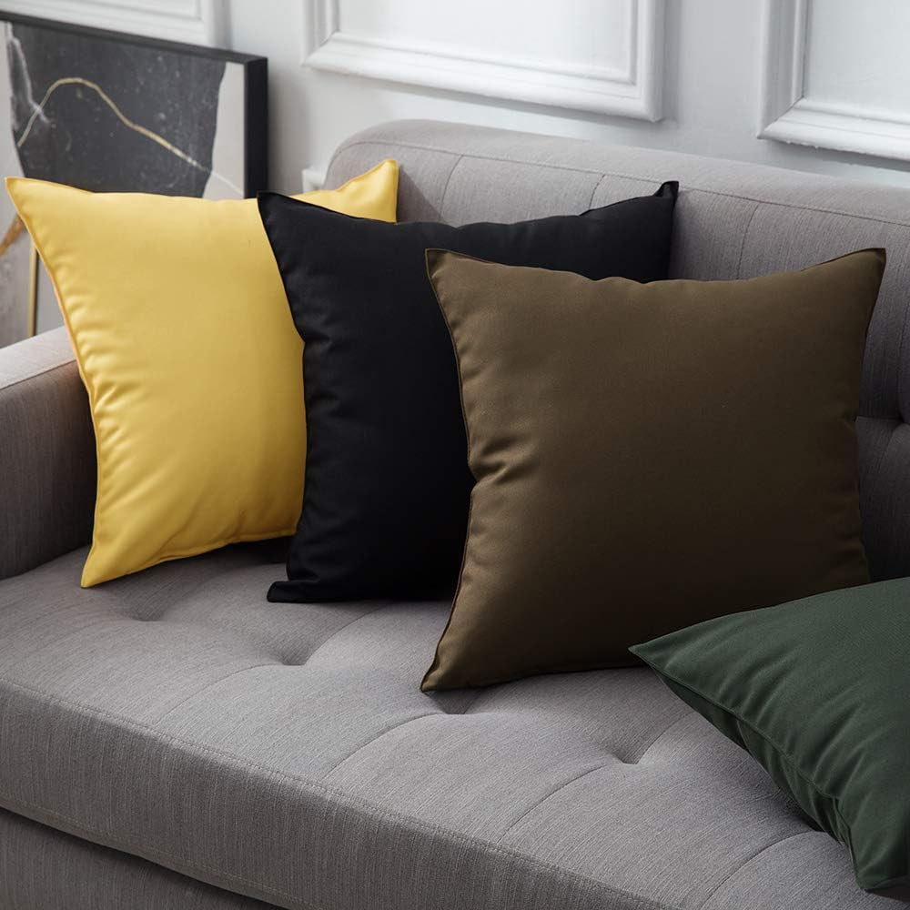 Pack of 2 Decorative Outdoor Waterproof Pillow Covers Square Garden Cushion Sham Throw Pillowcase Shell for Spring Patio Tent Couch 18X18 Inch Black