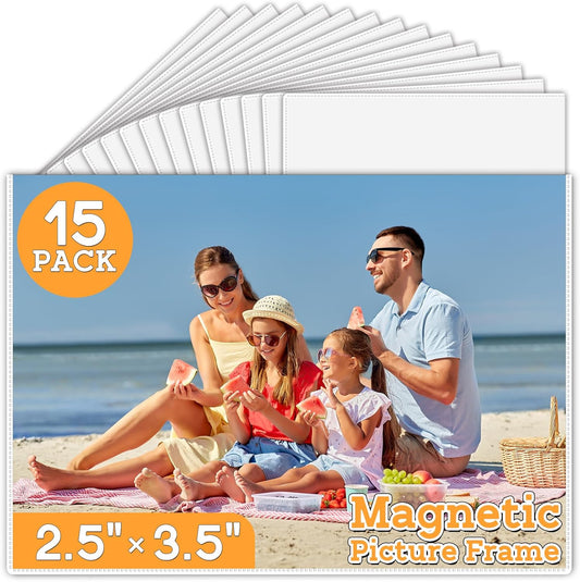 15-Pack Magnetic Picture Frames 2.5x3.5 Inches, Reusable Pocket Photo Holders for Refrigerators and Lockers, Ideal for Home, Office, School, and Celebrity Photo Displays