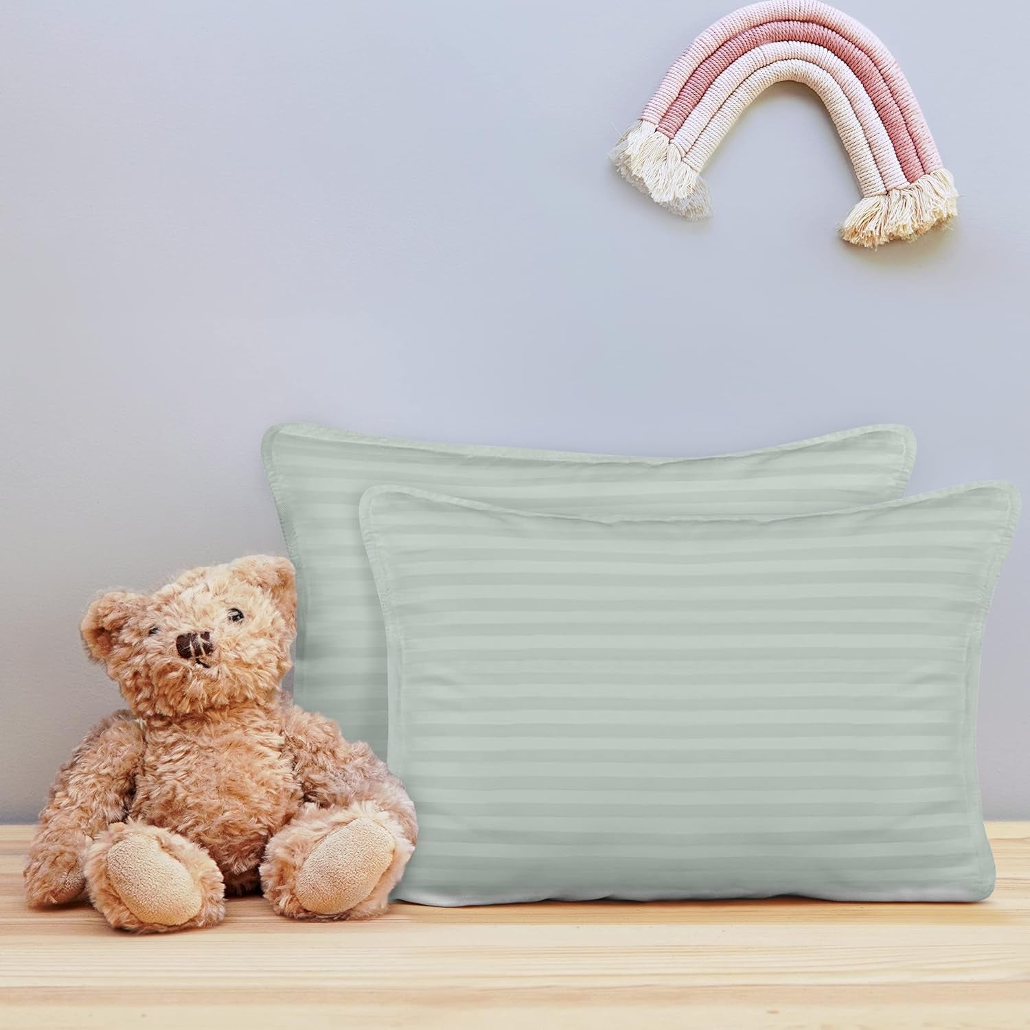 Toddler Pillow (Light Grey, 2 Pack) 13X18 Pillows for Sleeping, Soft and Breathable Cotton Blend Shell, Small Kids Pillow Perfect for Toddler Bed and Travel (Intended for Age 2 and Up)
