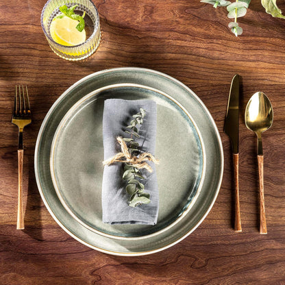 Stoneware Dinnerware Set for Four - Round Reactive Glaze Ceramic Plates and Bowls, 12-Piece Set, Highly Scratch Resistant, Dishwasher and Microwave Safe