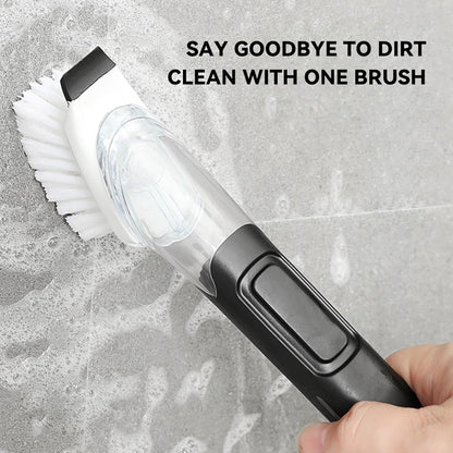 Dish Brush, Dish Cleaning Brush with Stainless Steel Handle and Replace Head Kitchen Dish Scrub Brush with Soap Dispenser for Pot Sink Pan Cleaning, Black