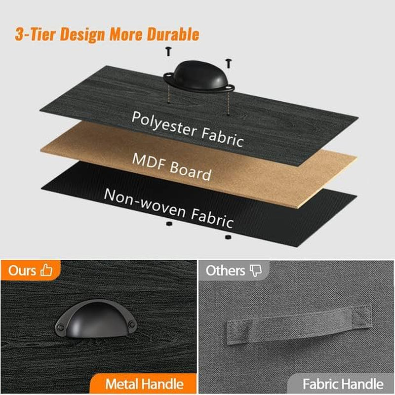 Nightstand with Fabric Drawer & Storage Shelf, Small Bedside Table Organizer for Small Space, 2 Tiers Industrial End Table, Side Table for Living Room, Bedroom, Black Oak