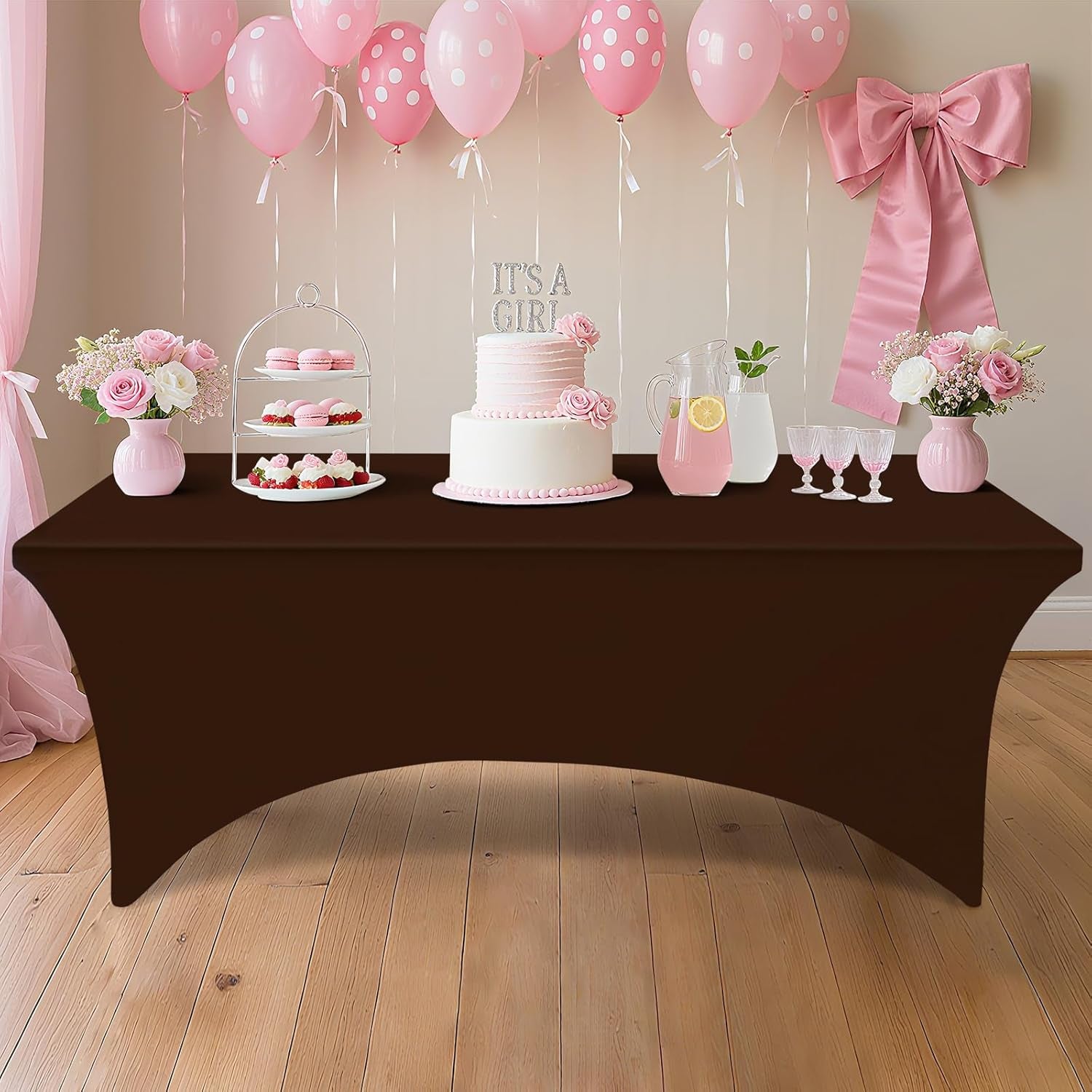 2 Pack Spandex Table Cloth 4FT, Elastic Fitted Stretch Tablecloths, Washable and Wrinkle Free Rectangular Patio Table Cover for Outdoor, Wedding, Banquet & Parties (Coffee, 48Lx30Wx30H Inch)