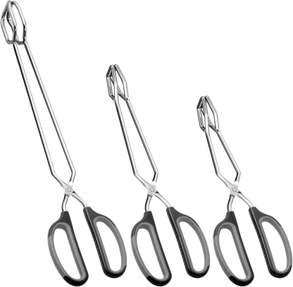 Stainless Steel Scissor Tongs Cooking Tongs Set, Set of 3 (Black Handle, 10" 12" 16")