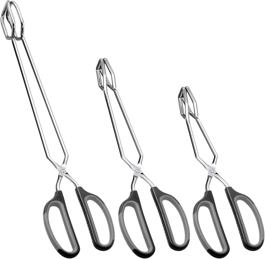 Stainless Steel Scissor Tongs Cooking Tongs Set, Set of 3 (Black Handle, 10" 12" 16")