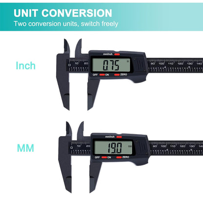 Digital Caliper, Caliper Measuring Tool with LCD Screen, Electronic Micrometer Caliper with Auto-Off Feature, Inch and Millimeter Conversion(0-6")