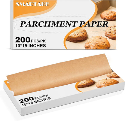 200 Pcs Pop-Up Parchment Paper Sheets, 10.7X15 Inch Pre-Cut Parchment Paper for Baking, Non-Stick Greaseproof Baking Paper for Grilling Wrapping Air Frying, Compact Volume, Unbleached