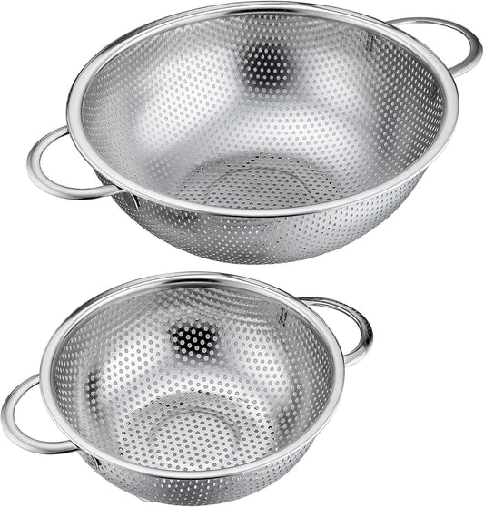 Stainless Steel Colander, Micro-Perforated Food Strainer with Handle for Washing Draining, Great for Pasta Fruits Vegetables, Dishwasher Safe & Healthy, 1 +3 Qt, 2Pcs