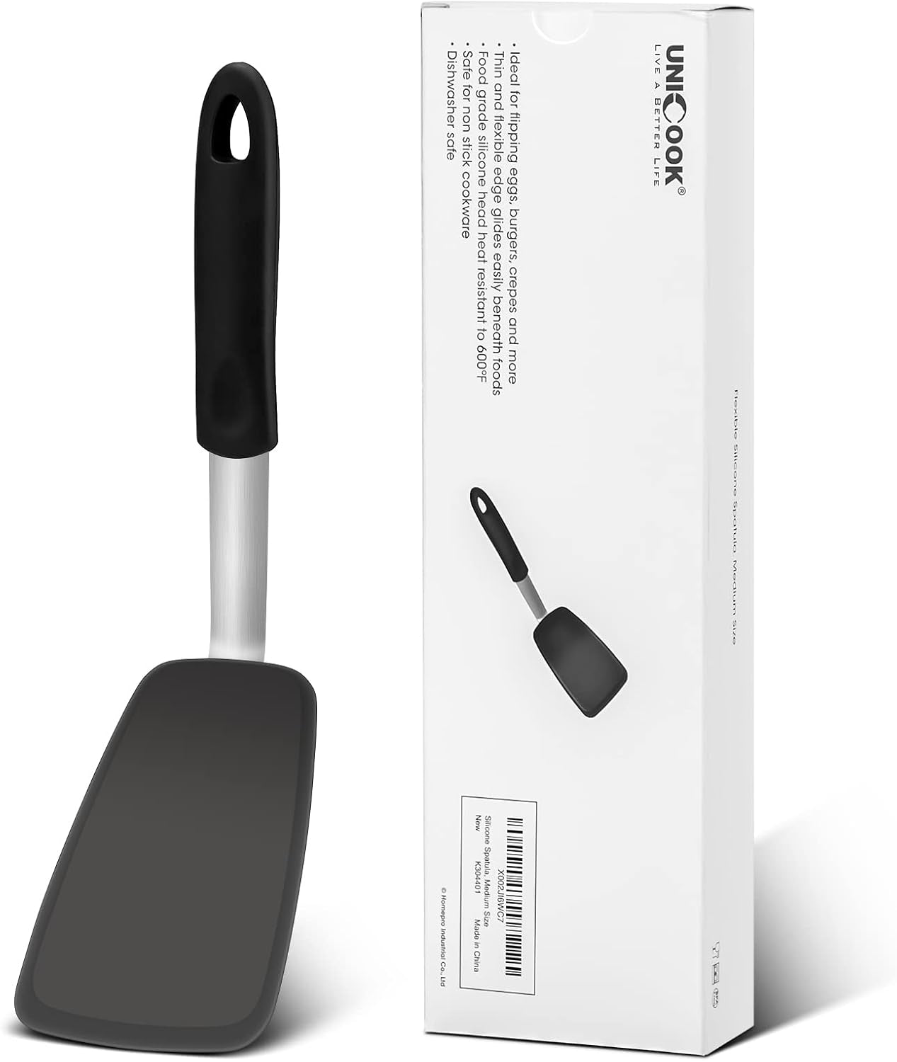 Flexible Silicone Spatula, 600°F Heat Resistant Silicone Turner for Nonstick Cookware, Essential Kitchen Cooking Utensil, Ideal for Flipping Eggs, Pancake, Burgers, Crepes and More, Medium