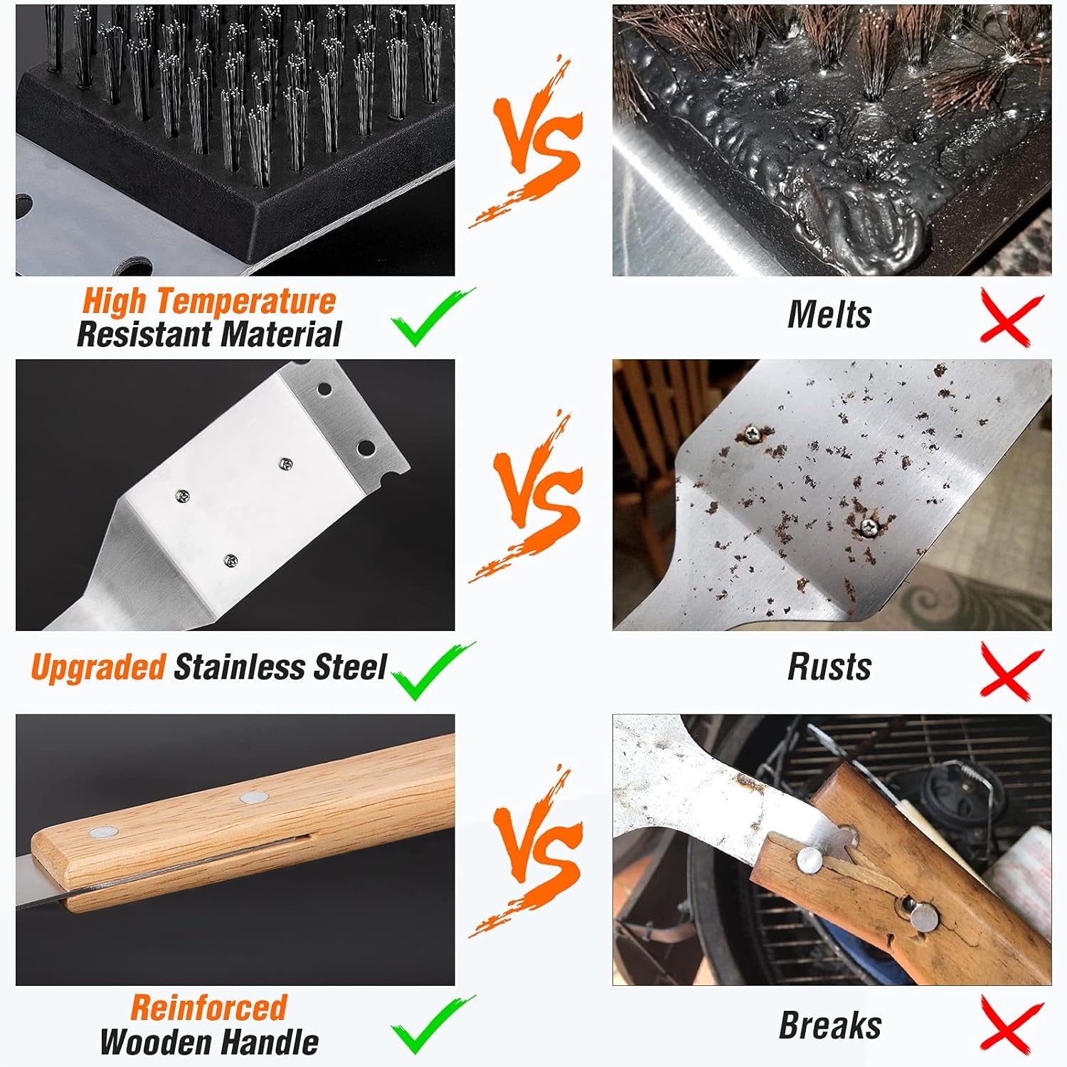 Grill Brush and Scraper, BBQ Grill Cleaning Brush Kit, Safe Wire Scrubber, Universal Fit BBQ Cleaner Accessories for All Grates