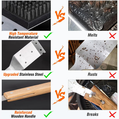 Grill Brush and Scraper, BBQ Grill Cleaning Brush Kit, Safe Wire Scrubber, Universal Fit BBQ Cleaner Accessories for All Grates