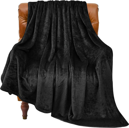 2 Pieces Fleece Blankets (Black, Solid & Checekered, 50"X60"), Luxury Plush Cozy Fuzzy Blankets