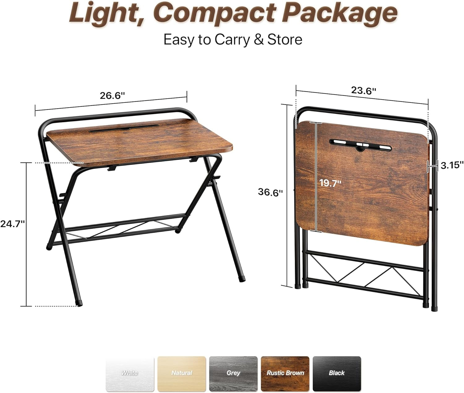 Folding Desk with Adjustable Height and Tablet Slot, 24-Inch Space-Saving Computer Desk for Home Office, Bedroom, and Study in Rustic Brown