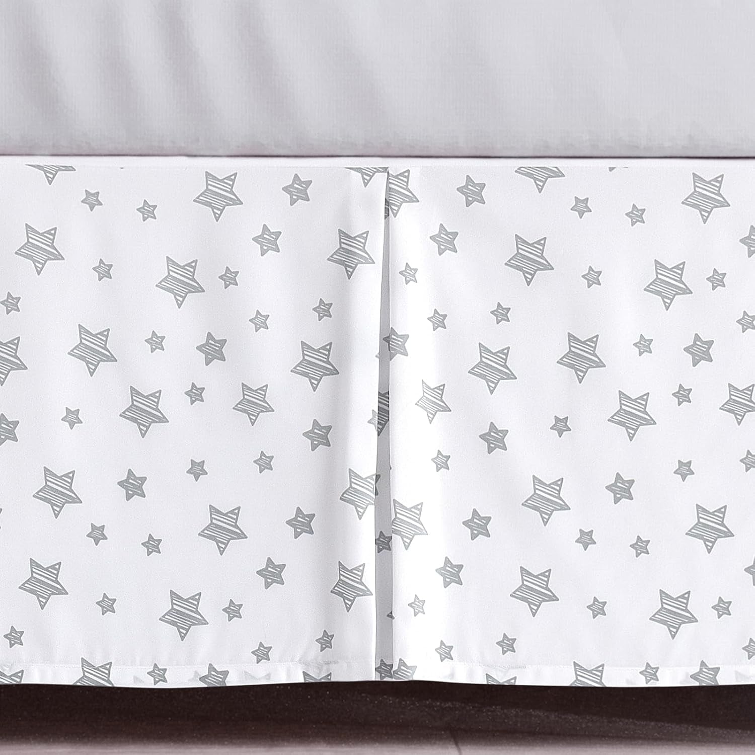 Crib Skirt Boy Girl Pleated Dust Ruffle Machine Washable, 14" Drop, Toddler Crib Bed Skirt White with Grey Star, Microfiber Nursery Standard Crib Bedding Skirt