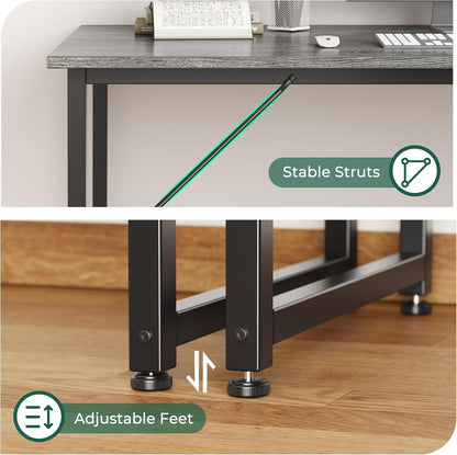 55-Inch Modern Home Office Desk with Sturdy Metal Frame and Ample Legroom for Gaming and Writing, Grey