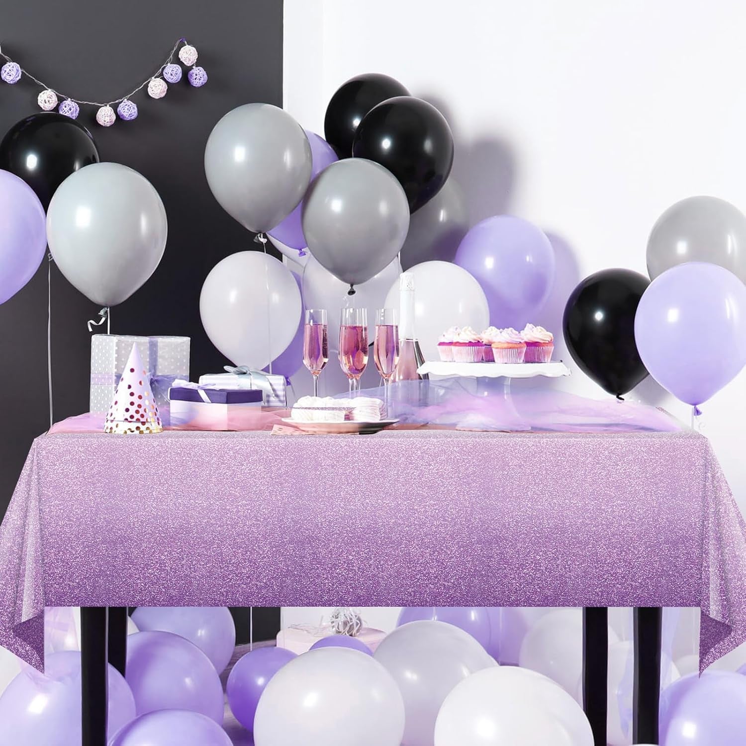 1 Pack Ombre Purple Plastic Tablecloth for Parties, Gradient Pastel Purple Disposable Tablecloths for Rectangle Tables, Sprinkle Table Cover for Wedding Birthday Anniversary Party, 54 X 108Inch