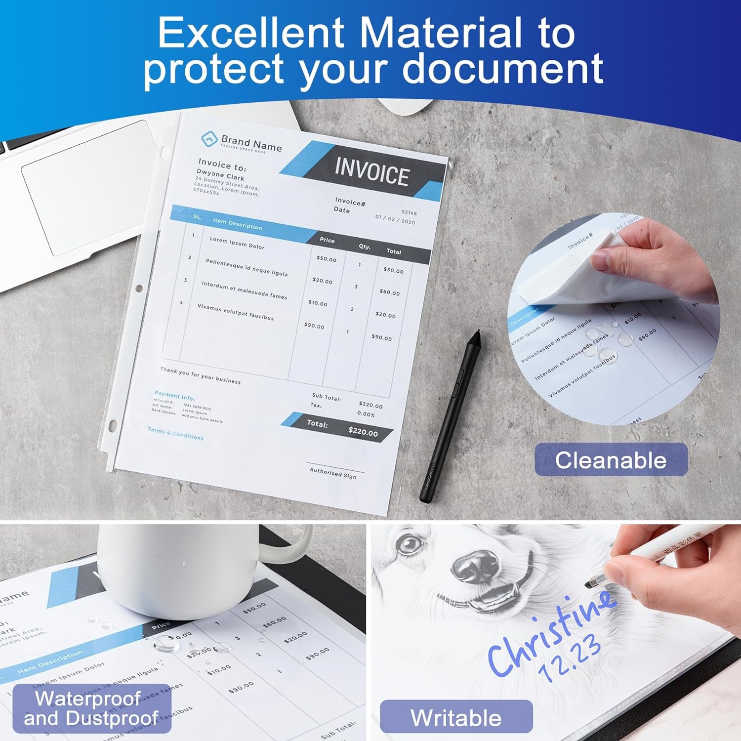 50 Pack Clear Sheet Protectors, 5.5 X 8.5 Inch Page Protectors for Mini 3 Ring Binder,Top Loading Paper Protector for Documents and Photos