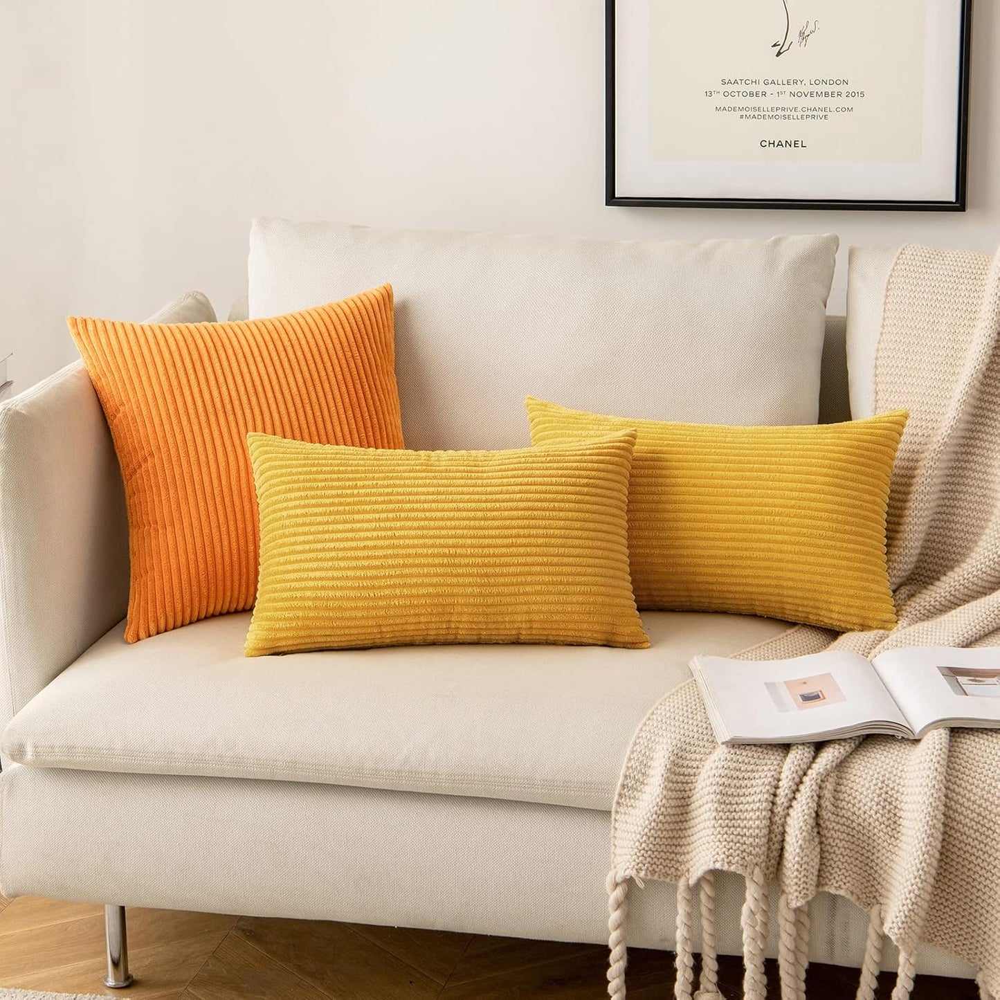 Pack of 2 Pillow Covers Soft Soild Decorative Square Throw Pillow Covers Set Cushion Cases Pillowcases for Sofa Bedroom Car 18 X 18 Inch 45 X 45 Cm Mustard Yellow