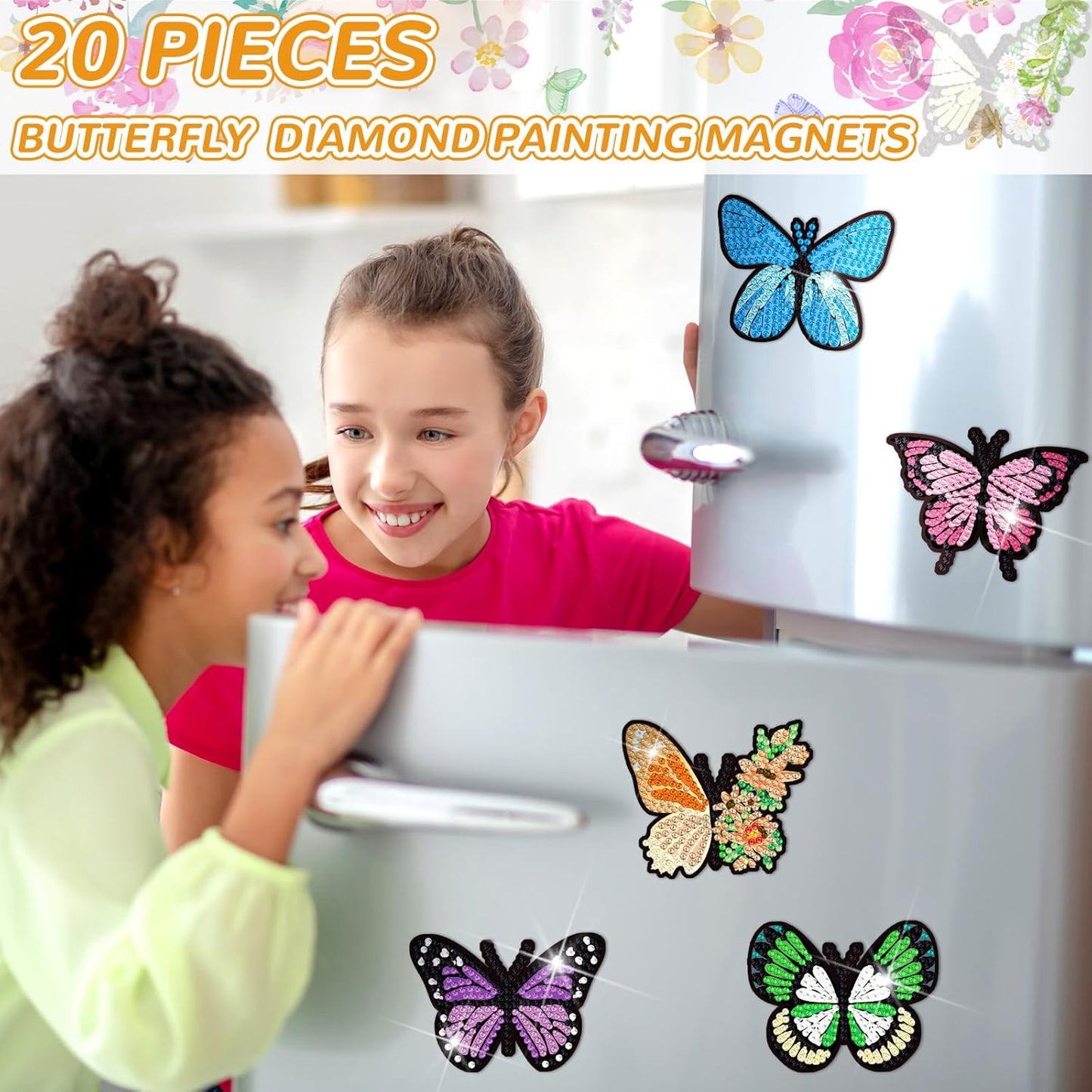 20-Piece Butterfly Diamond Painting Magnet Set - Decorative Refrigerator Art Stickers for Christmas