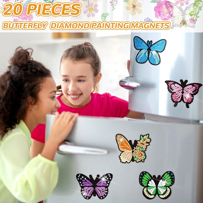 20-Piece Butterfly Diamond Painting Magnet Set - Decorative Refrigerator Art Stickers for Christmas