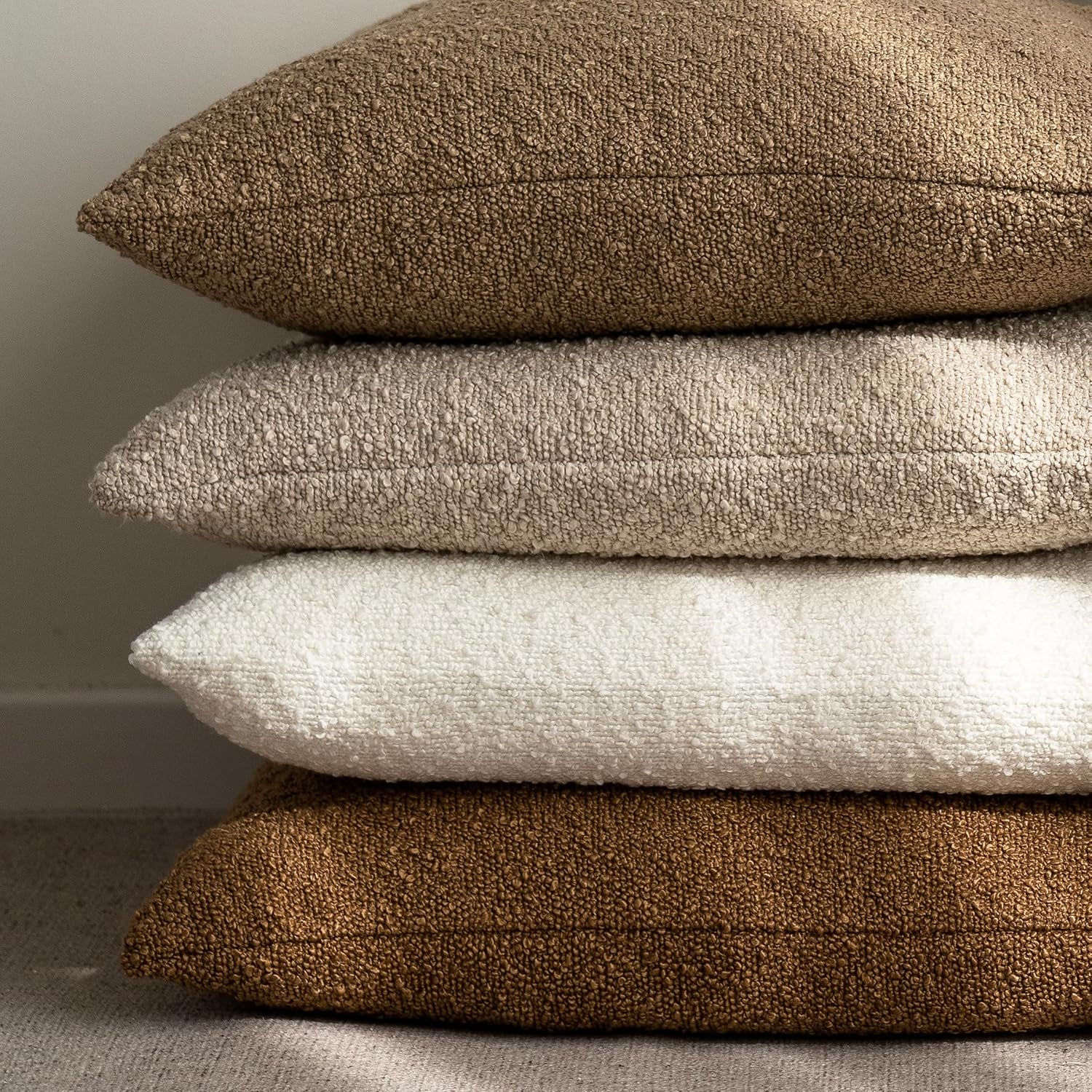 Pack of 2 Textured Boucle Throw Pillow Covers Accent Solid Pillow Cases Cozy Soft Decorative Couch Cushion Case for Chair Sofa Bedroom Living Room Home Decor, 20 X 12 Inch,White