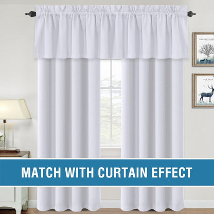 2 Panels White Valance for Windows, Natural Blackout Curtains Valances for Small Windows/Living Room/Bedroom/Bathroom Rod Pocket 52" W X 18" L, Greyish White，2 Packs