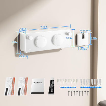 Retractable Clothesline Indoor, Non-Sagging Twin Clothes Line Retracting Outdoor Heavy Duty Clothes Drying Laundry Line Wall Mounted Stainless Steel Double Line-13.8 Ft(White)