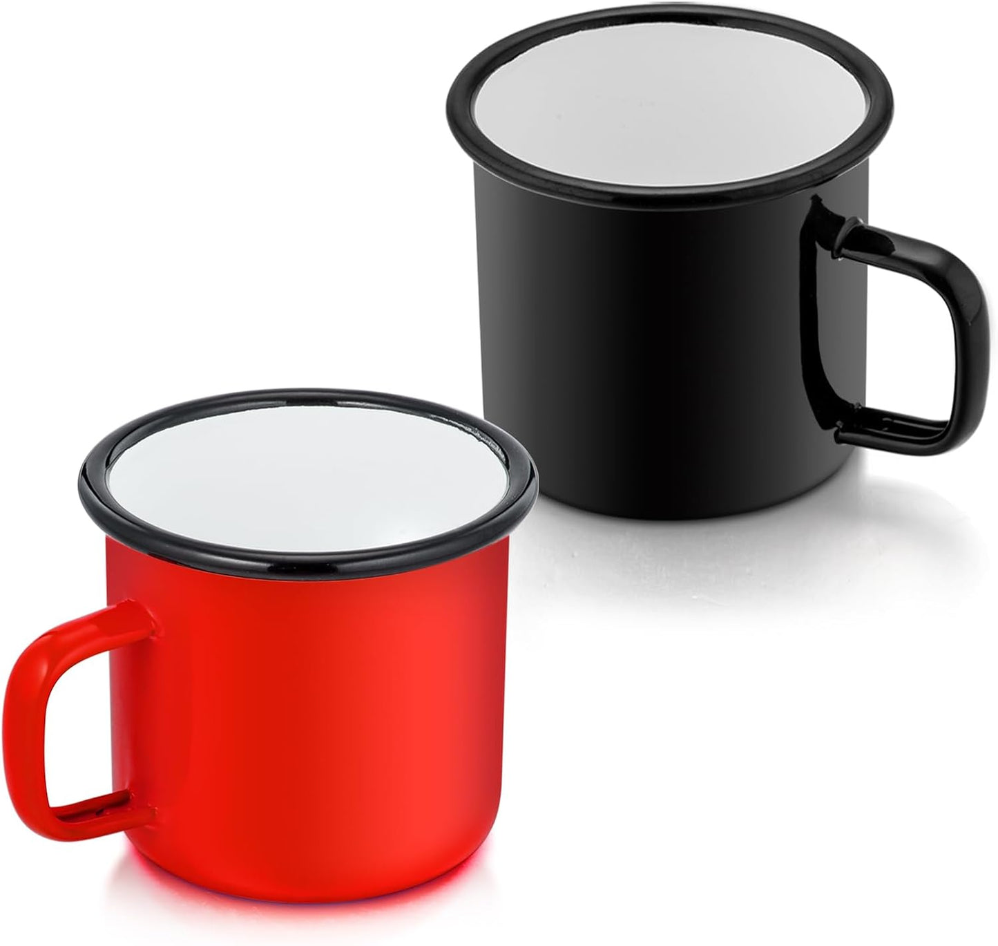 Enamel Coffee Mugs Cups Set of 2,12 Oz Small Enamel Camping Cup for Coffee Water Soup, Indoor and Outdoor Use, Portable & Sturdy, Black & Red
