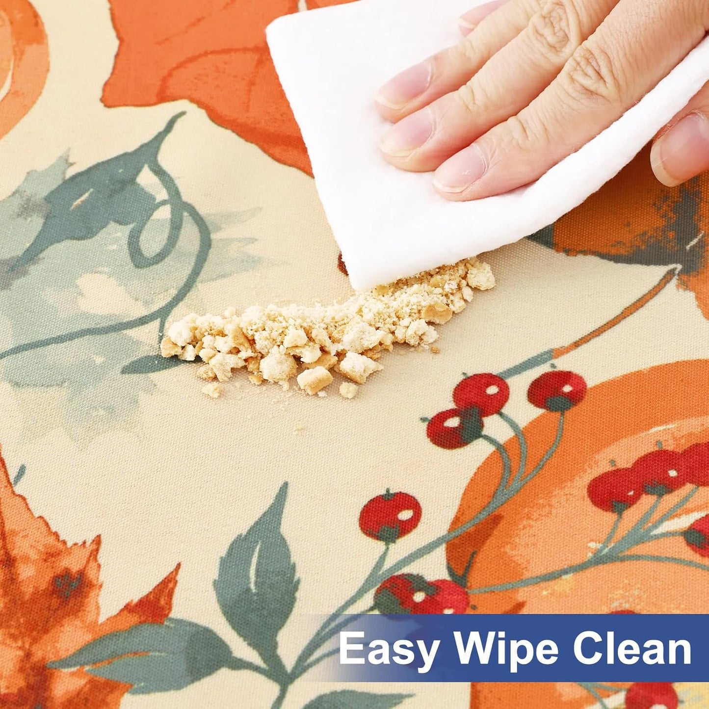 round Fabric Fitted Tablecloth, Elastic Waterproof Oil Proof Table Cloth, Washable Polyester Table Cover Fits 36"-44" round Tables for Outdoor Picnic Dinner, Pumpkin Vine