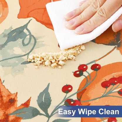 round Fabric Fitted Tablecloth, Elastic Waterproof Oil Proof Table Cloth, Washable Polyester Table Cover Fits 36"-44" round Tables for Outdoor Picnic Dinner, Pumpkin Vine
