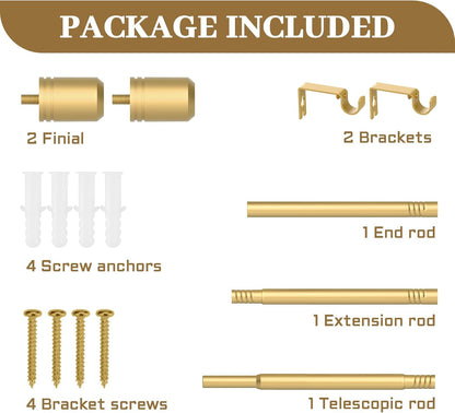 Curtain Rods for Windows 28 to 48-60 Inches, 5/8 Inch Gold Adjustable Small Curtain Rod Set with Brackets for Bedroom Living Room