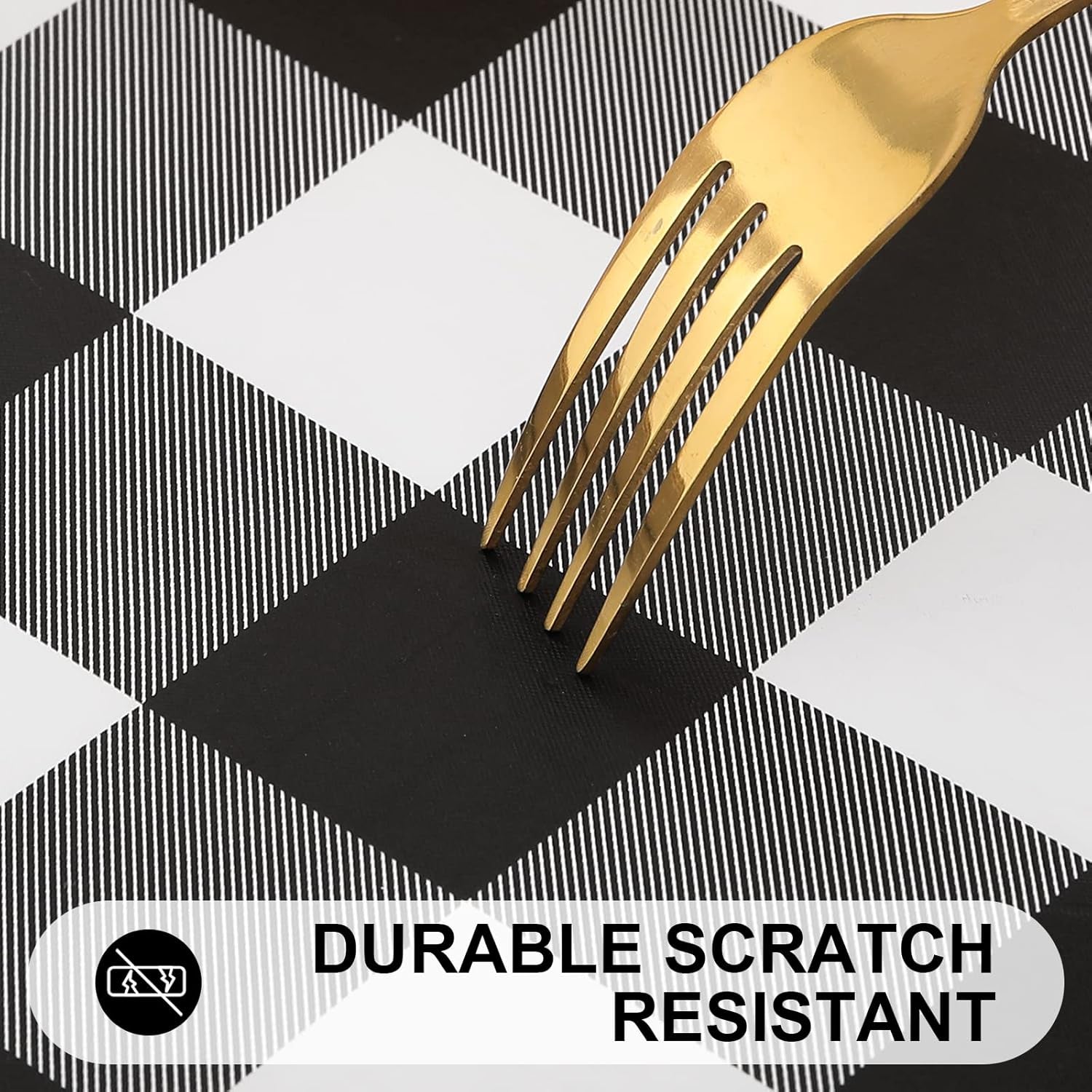 Waterproof Fitted Vinyl Tablecloth, Buffalo Plaid 6FT Table Cover and 4FT in Black and White, 2 Item Bundle