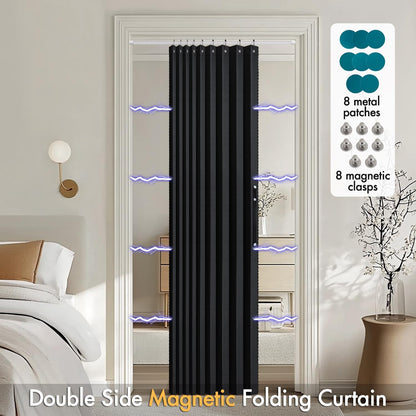 Halloween Accordion Style Magnetic Folding Door Curtains for Doorways/Closet, Room Divider Pleated Drapes with Hooks for Interior Living Room/Open Closet, Black, W42 X L78 Inches, 1 Panel