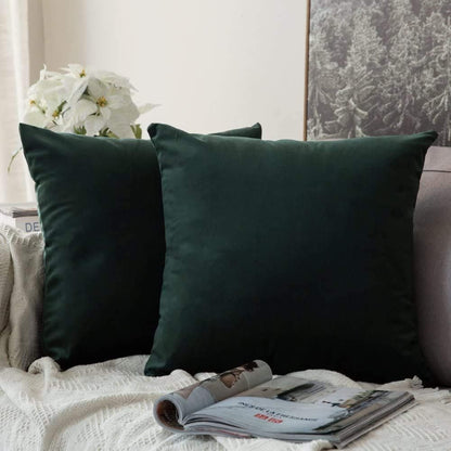 Set of 2 Velvet Soft Solid Decorative Square Throw Pillow Covers - 18x18 Inch (45x45 cm) for Sofa, Bedroom, Couch, and Car - Ideal for Christmas and Spring Decor