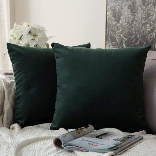 Set of 2 Velvet Soft Solid Decorative Square Throw Pillow Covers - 18x18 Inch (45x45 cm) for Sofa, Bedroom, Couch, and Car - Ideal for Christmas and Spring Decor