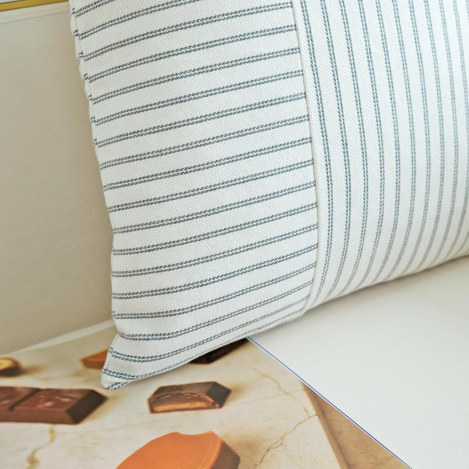 Grey and Beige Patchwork Farmhouse Pillow Covers 18X18 Inch, Pack of 2 Striped Linen Decorative Modern Accent Pillow Cases for Sofa Couch Bedroom 18 X 18