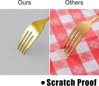 Rectangle Vinyl Tablecloth, Waterproof Spillproof Plastic Flannel Backed Table Cloth, Wipe Clean Table Cover for Dining, Buffet Parties and Camping (Light Grey, 54" X 78")