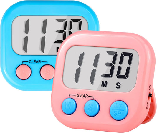 Timer for Kids Teachers Supplies Digital Kitchen Timers for Cooking Large Magnetic Classroom Timer 2Pack-Blue Pink