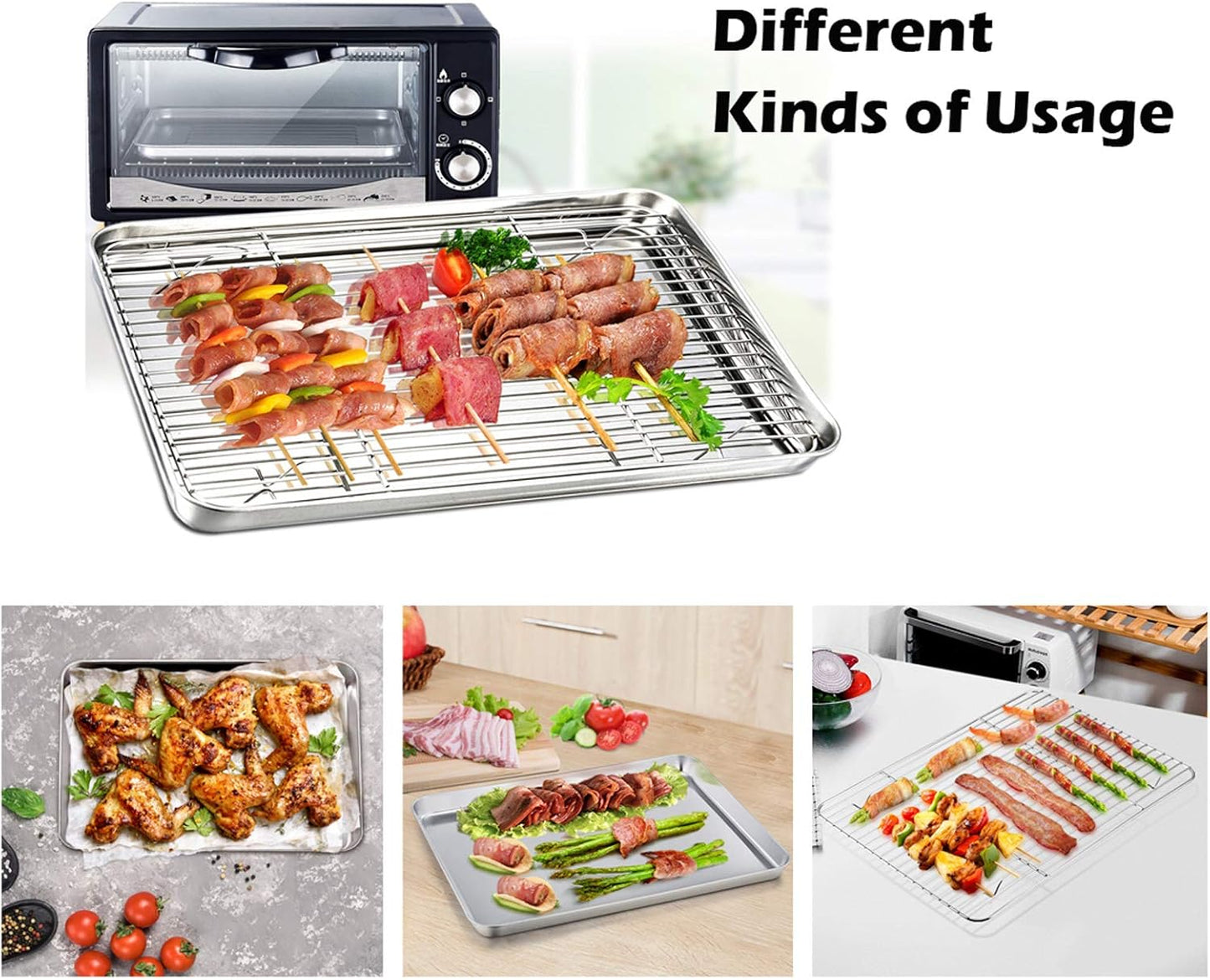 Baking Sheet and Rack Set, 8 PACK (4 Sheets + 4 Racks), Stainless Steel Baking Pans Cookie Sheets with Cooling Rack, Healthy & Mirror Finish,Oven & Dishwasher Safe