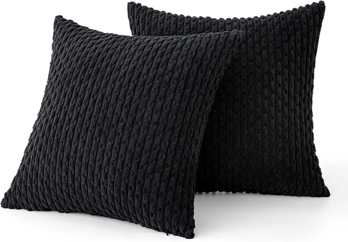 Throw Pillow Covers Soft Corduroy Decorative Set of 2 Boho Striped Pillow Covers Pillowcases Farmhouse Home Decor for Couch Bed Sofa Living Room 18X18 Inch Black