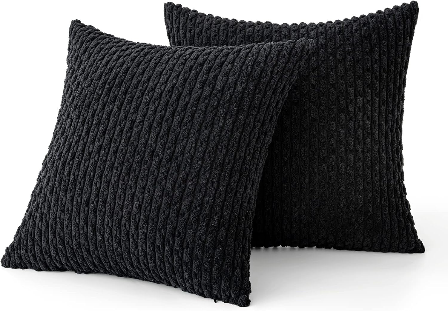 Throw Pillow Covers Soft Corduroy Decorative Set of 2 Boho Striped Pillow Covers Pillowcases Farmhouse Home Decor for Couch Bed Sofa Living Room 18X18 Inch Black