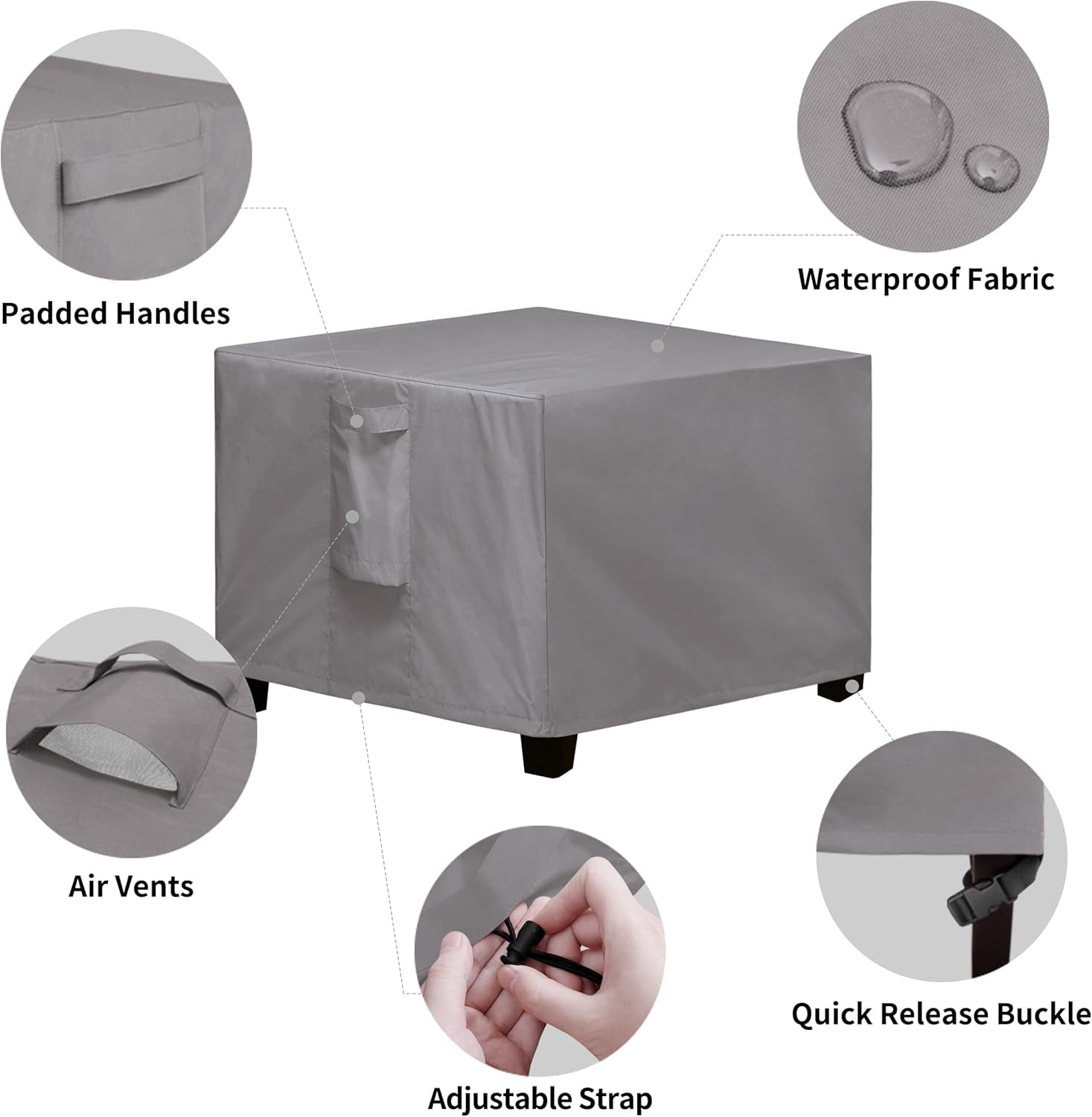 Square Patio Ottoman Cover, Waterproof Outdoor Ottoman Cover, Fade Resistant Patio Side Table Cover, Durable Outdoor Furniture Covers with Sealed Seam (25"X25"X17", Grey)