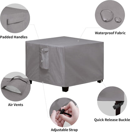 Square Patio Ottoman Cover, Waterproof Outdoor Ottoman Cover, Fade Resistant Patio Side Table Cover, Durable Outdoor Furniture Covers with Sealed Seam (25"X25"X17", Grey)