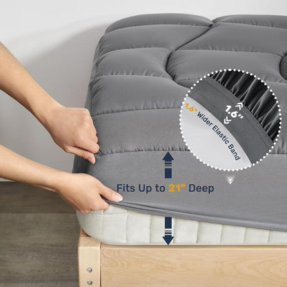 Twin Mattress Pad Waterproof - Ergonomic Quilted Fitted Twin Mattress Topper, 5-Layers Noiseless Washable Mattress Protector Cover with 8"-21" Deep Pocket (Grey, 39X75)