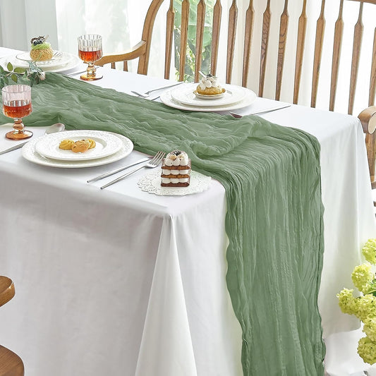 1 Pcs Cheesecloth Table Runner - 10Ft Sage Green Boho Gauze Cheese Cloth Table Runners for Baby Shower Decoration Wedding Party Summer Garden Farmhouse