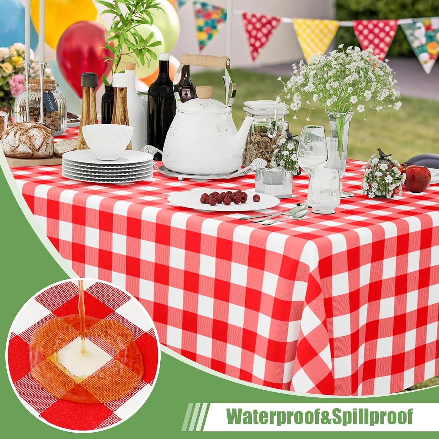 3 Packs Gingham Disposable Table Cloth, 54 X 108 Inch Waterproof Plastic Tablecloth, Rectangle Red and White Checkered Table Covers for Picnic, Birthday, Party